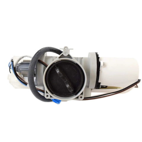 Image of Genuine OEM Drain Pump Assembly AHA72973309 for washing machines, showing wiring harness for quick, easy install.