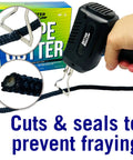 Hot Knife Rope Cutter With Heated Sealing for quick, clean cuts of nylon and polyester rope, demonstrating fray prevention.