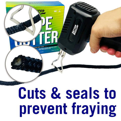 Hot Knife Rope Cutter With Heated Sealing for quick, clean cuts of nylon and polyester rope, demonstrating fray prevention.