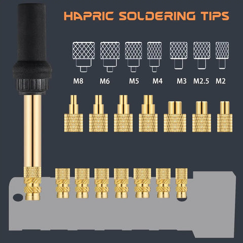 8 Pcs Heat Set Insert Tool Tips For Soldering Iron M2 M2.5 M3 M4 M5 M6 M8 Thread Inserts For Plastic And 3D Printing Kit With Adapter
