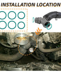 Upgraded 926-168 o-rings seal set for Ford engine coolant hoses; six green rings shown with installed hose connection.