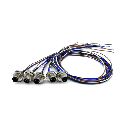 Five Pack M12 4 Pin A Code Male Connector Cable For IP67 Back Mount Unshielded Straight Aviation Socket Sensor Receptacle 250V 4A 0.5 Meter