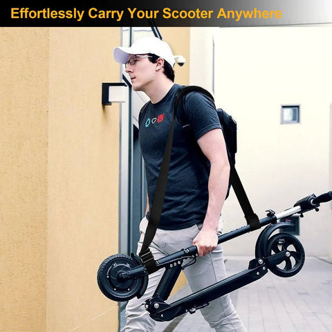 Heavy Duty Scooter Carry Strap With Quick Release Buckles And Anti Slip Pad For Electric Scooters Folding Bikes And Yoga Mats 55 Lb Capacity Lightweight Portable Easy On The Shoulders, man carrying folded scooter