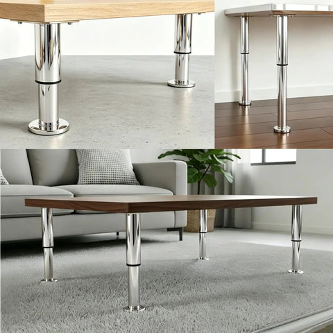 Adjustable Metal Furniture Legs 3.1 To 4.7 Inches Silver Electroplate Finish supporting tables and sofas on various floors