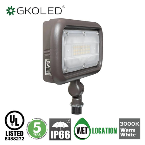 30W LED Flood Light for Outdoor Security, 2700 Lumens, 3000K Warm White, 120-277V Universal, UL Listed, side view