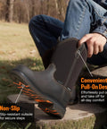 Steel Toe Waterproof Wellington Style Mens Work Boots With Full Grain Leather Pull On Non Slip EH Protection for outdoor work