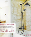 Oil Rubbed Bronze Shower System With 8 Inch Rain Shower Head Two Handle Brass Faucet Three Function Diverter Tub Spout Wall Mount Bath Fixture Set Durable 1.4 GPM Flow For Modern Bathrooms
