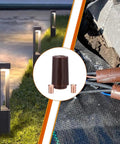 Heavy Duty Dry Splice Wire Connector Crimp Sleeve 600V Rating Perfect For Secure Electrical Circuit Splices Low Voltage High Voltage Applications Includes 50 Pack With Pre Filled Sleeves For Tough Jobs Around The House And Shop, brown copper sleeve on outdoor wires
