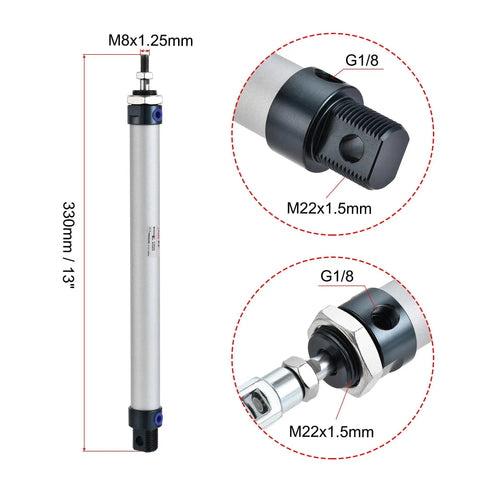 Heavy Duty Pneumatic Air Cylinder MAL 20x200 20mm Bore 200mm Stroke Double Acting With Y Connector, fittings detail