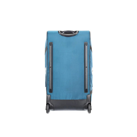 Sport 105 Wheeled Dive Bag With Telescopic Tow Handle Dual Carry Handles And Duffel Straps For Scuba Gear Denim Blue Fabric Back View