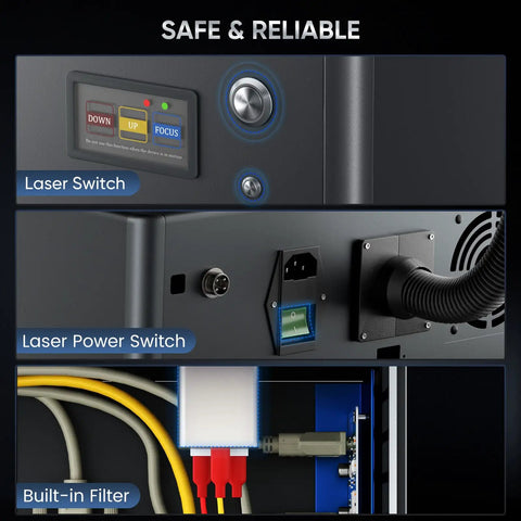 Auto Focus 60W MOPA Fiber Laser Engraver Pro Grade With 3D Deep Engraving controls and wiring details