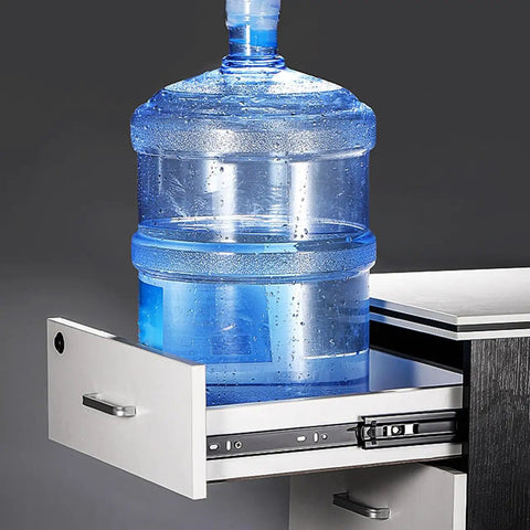 Black Side Mount Drawer Slides 3-Section Full Extension Silent Ball Bearing with heavy water bottle in drawer