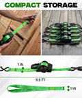 Heavy Duty Retractable Ratchet Straps Four Pack With Dual Pawl Lock One Inch By Eleven Feet Self Retracting Cargo Tie Downs for secure storage.