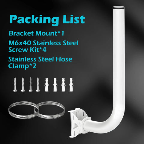 Beefy Outdoor Antenna Mount Pole For Wall Or Pole Install 1.5 Inch OD By 17 Inch Long Universal J Pole Bracket shown with screws and clamps