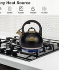 Stovetop Tea Kettle Made From Food Grade Stainless Steel 3.1 Quart Whistling Water Kettle For Home And Kitchen in use on gas stove