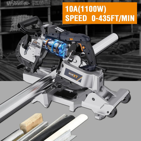 2-In-1 Band Saw With Table Saw Base, 10 Amp Portable Metal And Wood Cutter, Deep 5 Inch Cut, Lightweight Aluminum Body, Variable Speed, Handheld Do It All Saw With Rolling Base For Easy Mobility cutting metal pipe