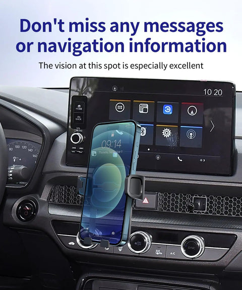 Heavy Duty Auto Clamp Car Phone Mount With Boss Grade Grip For Honda CRV Hybrid 2023 To 2026 mounted on dashboard with smartphone.