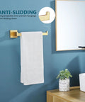 Brushed Gold Towel Bar Wall Mounted Hand Towel Holder for Bathroom image showing stainless steel design with a towel hanging.