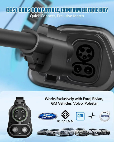 Premium Nacs To Ccs Electric Vehicle Adapter delivering up to five hundred amps, CCS1 compatible plug close-up.