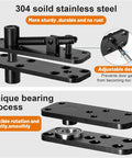 Heavy Duty Hidden Door Hinge Kit For Secret Doors And Bookcases With 570 Lbs Load Capacity in solid stainless steel showing parts and features.