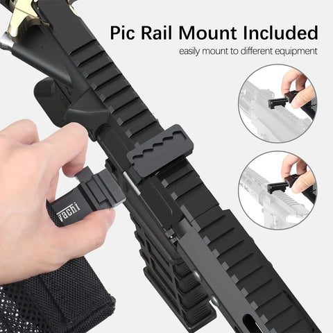 Heat Resistant Brass Shell Catcher with Quick Release Zipper and Picatinny Rail Mount in use on a rifle for efficient brass collection