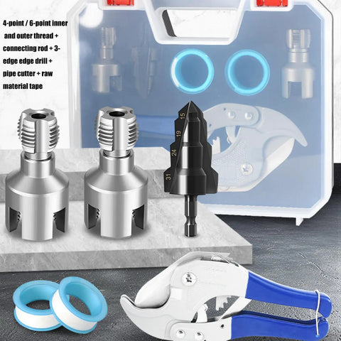 Heavy Duty Hexagonal Water Pipe Inner Hole Opener And Threader Tool For Electric Drill with steel rammers and accessories.