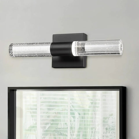Matte Black LED Vanity Light With Bubble Glass Sconce above mirror, Sleek Modern 9W 4000K Crystal Wall Lights For Bathroom, Bedroom, Hallway, Indoor Home Lighting VL601-MB
