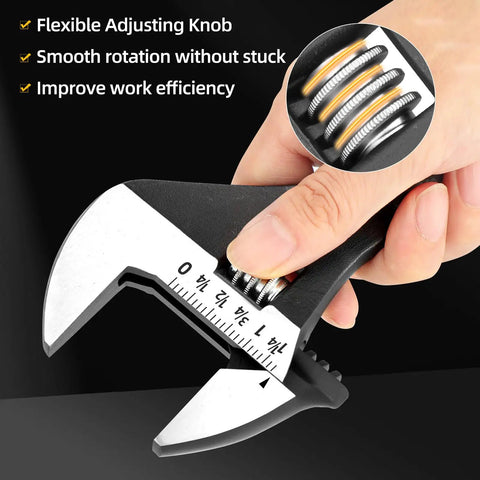 4 Piece Adjustable Spud Wrench Set With Gloves For Heavy Duty Worksite Use, hand adjusting 12 inch crescent wrench scale