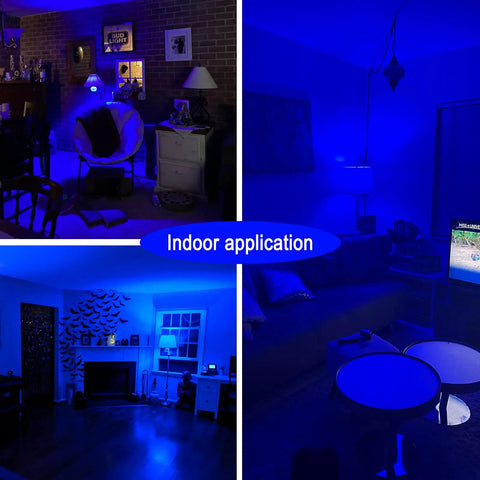 Blue LED Bulb A19 Base E26 Socket 9W 60W Equivalent Chill Blue Glow for various indoor settings showcasing vibrant lighting