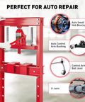 Tough As Nails 20 Ton Hydraulic Press H Frame Shop Workhorse With Adjustable Base And Heavy Plates For Metal Bending, showing auto repair tasks.