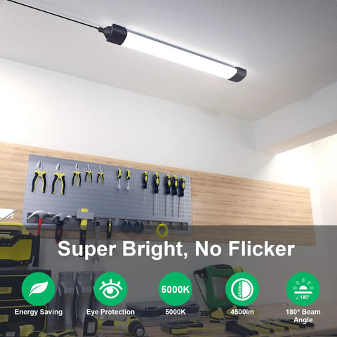 Straight Up Super Bright Plug In Led Tube Lights Four Foot Two Pack Linkable Ceiling Fixture Five Thousand Kelvin Crisp Cool White Finish Drop Dead Easy Setup For Garage Workspace Closet And Home Shop