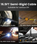 Rugged 1080P Endoscope Camera With 4.3 Inch LCD IP67 Waterproof Sewer Inspection 7.9mm Lens 8 LED Lights and 16.5ft Semi-Rigid Probe for Clear Real-Time Views in Tight Hard-To-Reach Spaces, 16.5ft semi-rigid cable in DIY use
