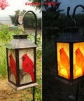 Outdoor Solar Lanterns For Hanging And Tabletop Use Waterproof LED Red Cardinal Bird Pattern Lights With S Hook Ideal Patio Garden Decor And Thoughtful Gift For Mom Grandma Women, displayed in day and night illumination