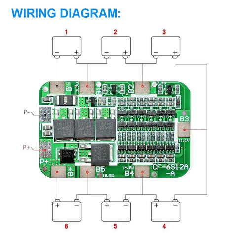 Kickass 6S BMS Board With Heavy Duty Nickel Strips For Smooth 15A 24V Lithium Ion Charging wiring diagram showing connections.
