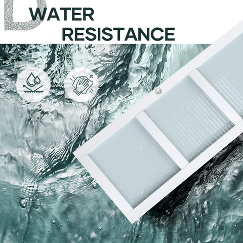 Preassembled Sliding Closet Door 60x80 Inch White Double 31 Inch Panels With 3 Lite Frosted Glass Bypass Door And Hardware Kit Included Wood Slab Waterproof PVC Surface Easy To Install No Assembly Required Smooth Quiet Glide showing water resistance features