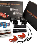 Two Pack Aircraft Aluminum Waterproof 300 Lumen LED Bike Light Set with Headlight and Taillight Batteries Included display