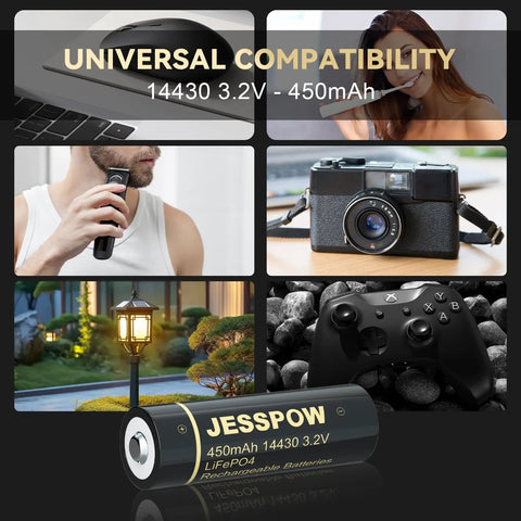 14430 3.2V LiFePO4 Rechargeable Battery 450mAh 8 Pack For Outdoor Solar Lights, devices displayed for use