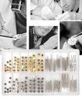 Watch Stem Extender And Crown Repair Kit With Box, Replacement Tool Set alongside watch repair process images