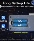 Close-up of battery compartment showing 2 AA batteries for Hidden No Drill Adhesive Magnetic Cabinet Lock With Five Unlock Methods