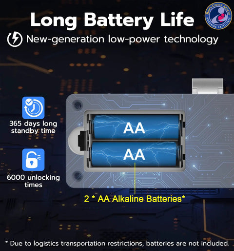 Close-up of battery compartment showing 2 AA batteries for Hidden No Drill Adhesive Magnetic Cabinet Lock With Five Unlock Methods