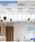 Two Sided Door Vent Cover Aluminum Exterior Vent Shield For Doors And Walls shown in office and bathroom settings