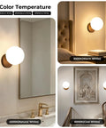 Prosmoon Modern Globe Wall Sconce Set of 2, 3-Color Temperature Adjustable with milk glass shade in warm, natural, and cool white.