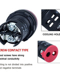Back view of LED Indicator Light showing screw contact type with cooling hole, part of 10 Pack LED Indicator Lights 22mm Panel Mount 24V AC DC.