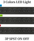 Three 8 Gang Round Rocker Switch Panels with LED Indicator for 12V to 24V DC, aluminum waterproof panel box in blue, green, red lights