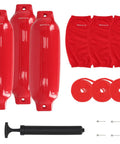 Complete Boat Fender Package With Four Red 8.5 Inch By 27 Inch Bumpers Four Red Covers Four 10 Foot Braided Lines And Hand Pump