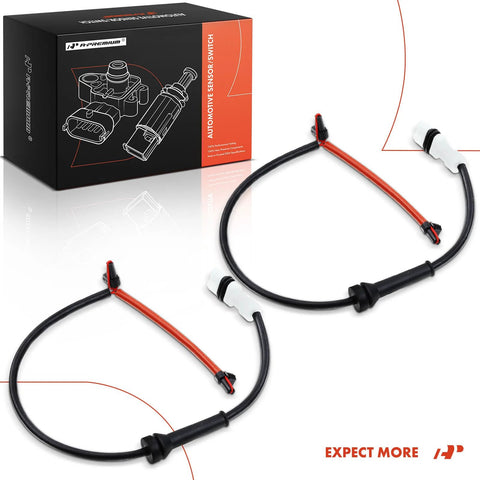Front view of A-Premium rear brake pad wear sensor kit with red cables and white connectors, 2-piece set
