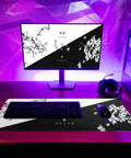 Extended Black And White Sakura Cherry Blossom Desk Pad For Gaming Office Or Home Setup, 31.5 By 11.8 Inches