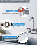 Premium 2 Pack Faucet Handle Replacement Kit Boasting A Beefy 0.43 Inch Stem And Rock Solid 20 Point Broach Interface Built Like A Tank For Your Daily Grind And Delivers A Smooth Swap Every Time detailed display of polished chrome lever handles with 20 point broach.