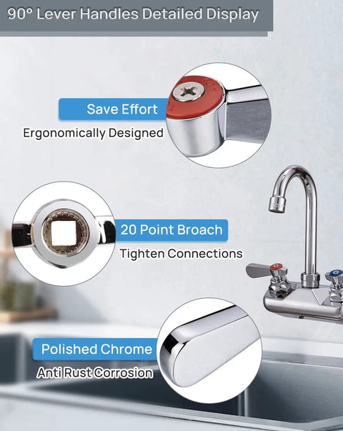 Premium 2 Pack Faucet Handle Replacement Kit Boasting A Beefy 0.43 Inch Stem And Rock Solid 20 Point Broach Interface Built Like A Tank For Your Daily Grind And Delivers A Smooth Swap Every Time detailed display of polished chrome lever handles with 20 point broach.