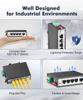 Rugged 5 Port Industrial Switch With 4 Ethernet Ports And 1 Uplink Unmanaged 10 100 Mbps Fast Ethernet IP30 Hardened shown in industrial use